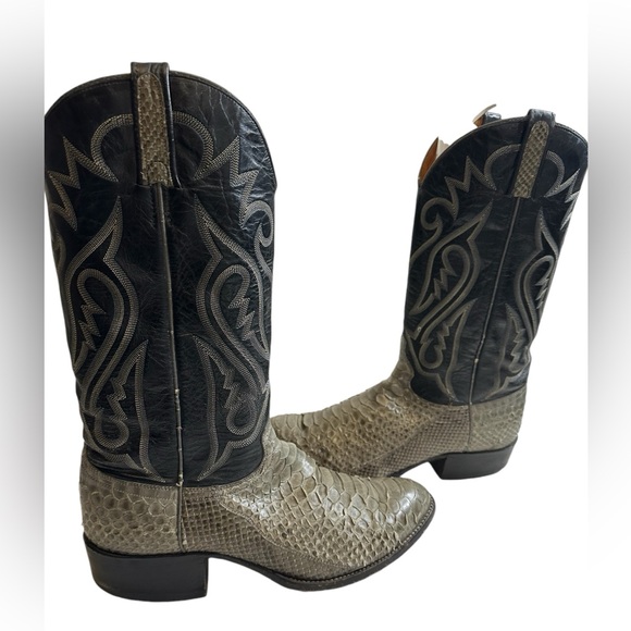 J Chisholm Snakeskin Leather Python Cowboy Boots Men's Sz 10 EE Leather Lined - Picture 3 of 16